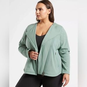 Athleta Jacket Women’s Plus Size 3X Green Moto Asymmetrical Full Zip